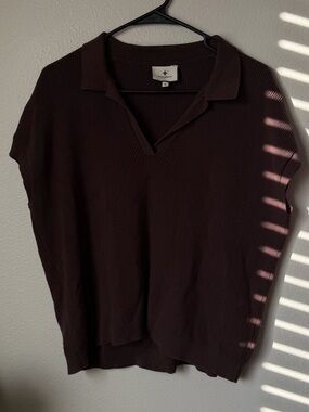 Tuckernuck Brown Ribbed Knit Polo Sweater Top M Preppy Old Money Quiet Luxury